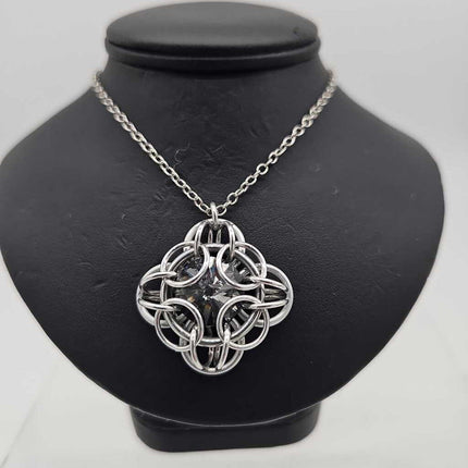 Silver Oriana 14mm Starry Black Crystal, 18 inch stainless steel chain