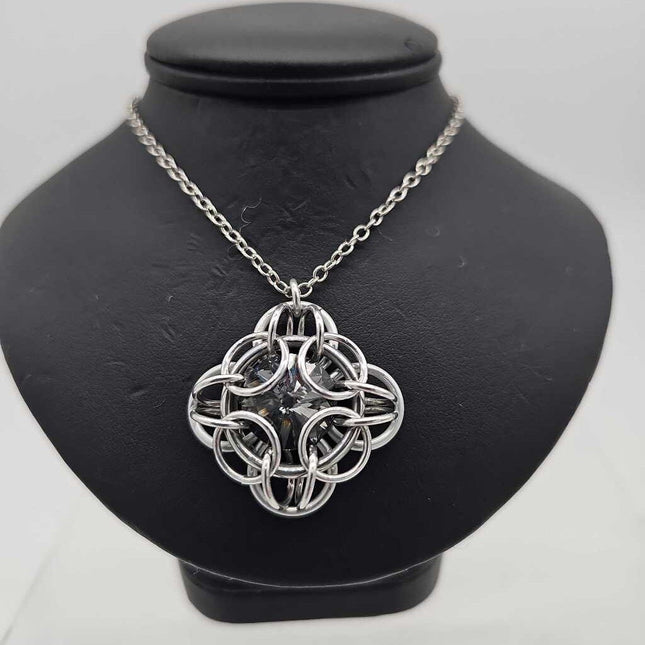 Silver Oriana 14mm Starry Black Crystal, 18 inch stainless steel chain
