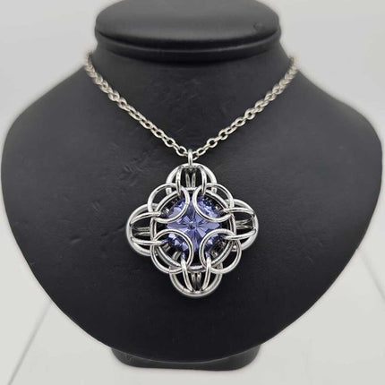 Silver Oriana 14mm Tanzanite Purple Crystal, 18 inch stainless steel chain