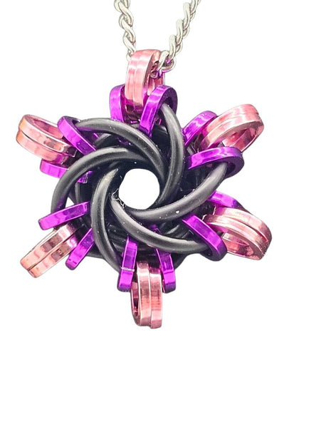 Black Purple Pink Starry Night Pendant, 18 inch stainless steel chain