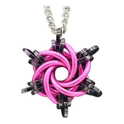 Pink, Black Starry Night Pendant, 18 inch stainless steel chain