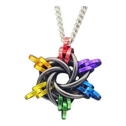 Black, Rainbow Starry Night Pendant, 18 inch stainless steel chain