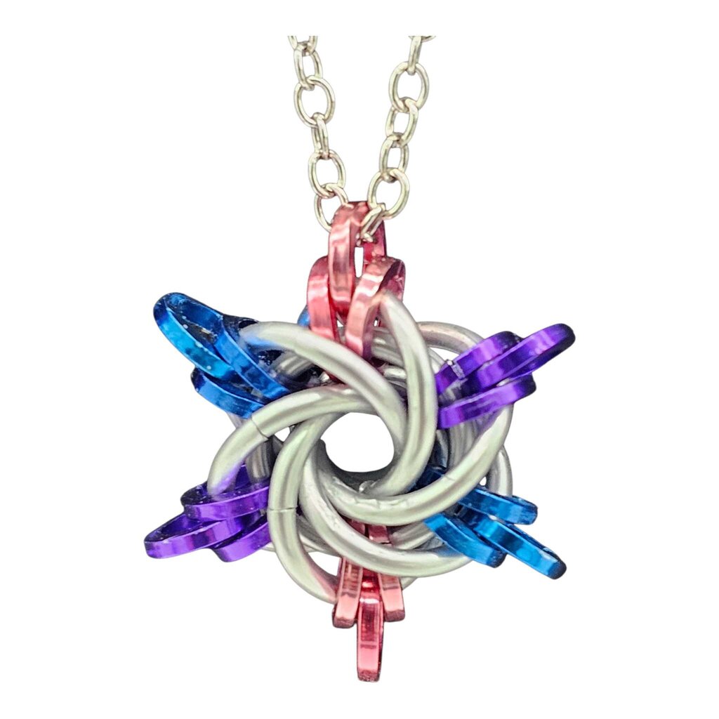 Silver, Purple, Pink, Blue Starry Night Pendant, 18 inch stainless steel chain