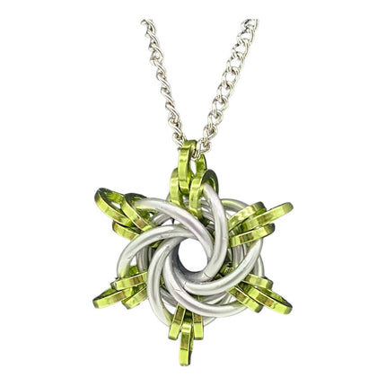 Silver, Lime Green Starry Night Pendant, 18 inch stainless steel chain