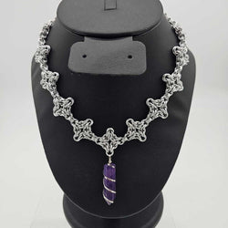 Silver Aluminum Byzantine Diamonds Necklace Amethyst Pendant 15-18 inches - view 1
