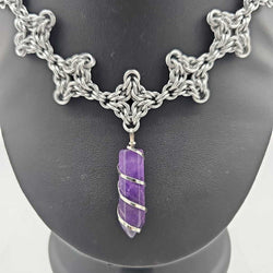 Silver Aluminum Byzantine Diamonds Necklace Amethyst Pendant 15-18 inches - view 2
