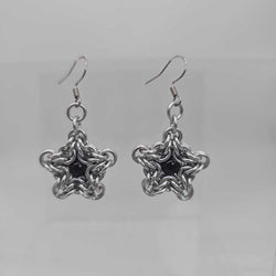 Silver Byzantine Star Earrings with Black Agate Bead - view 2