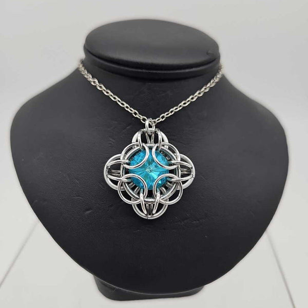 Silver Oriana 14mm Laguna Blue Crystal, 18 inch Stainless Steel chain