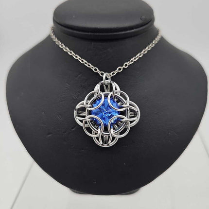 Silver Oriana 14mm Sapphire Blue Crystal, 18 inch Stainless Steel chain