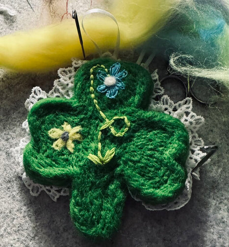 Wool felted shamrock to hang
