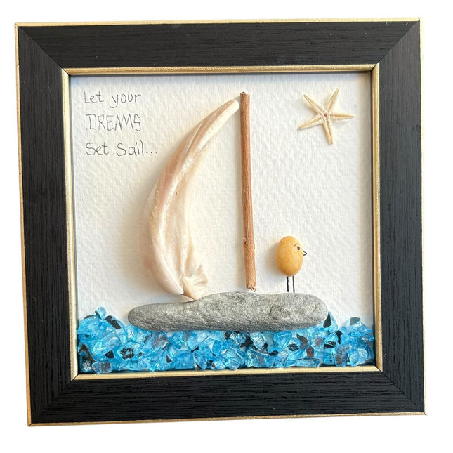 shell sailboat with bird on boat