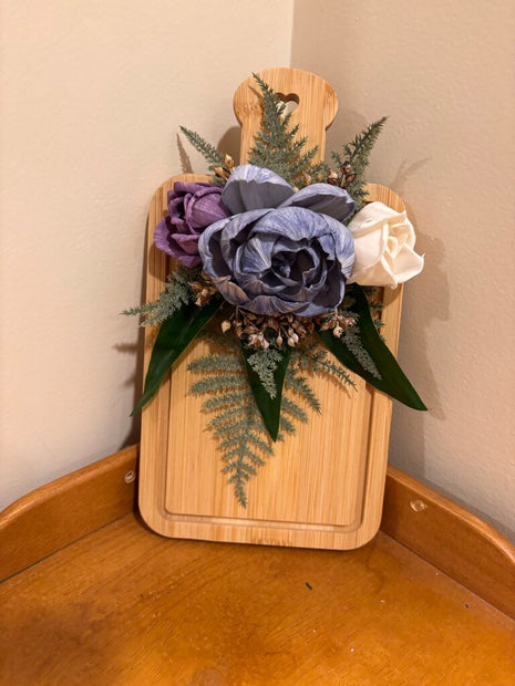 Decorative Cutting Board with Blue and Purple Sola Wood Flowers