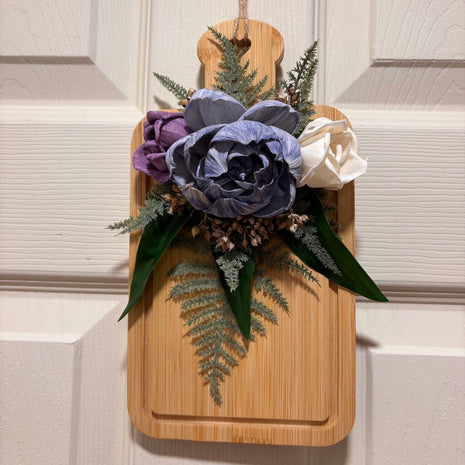 Decorative Cutting Board with Blue and Purple Sola Wood Flowers