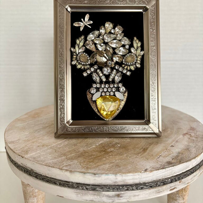 4 x 6 pewter metal frame w/ art deco vtg jewelry flower design