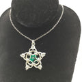 Silver Star 14mm Emerald Green Crystal, 20 inch chain