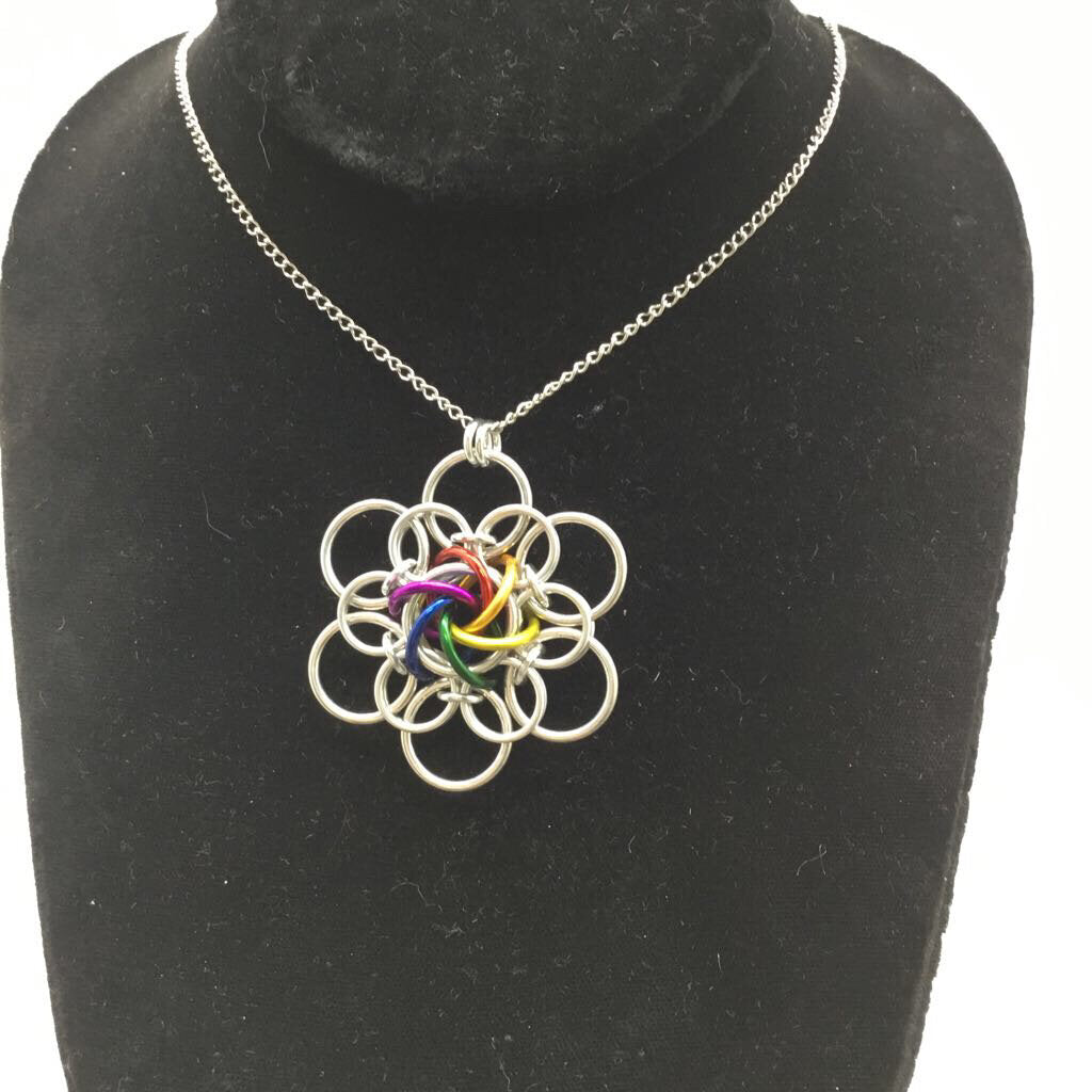 Silver Rainbow Flower, 20 inch chain
