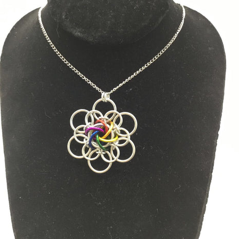 Silver Rainbow Flower, 20 inch chain