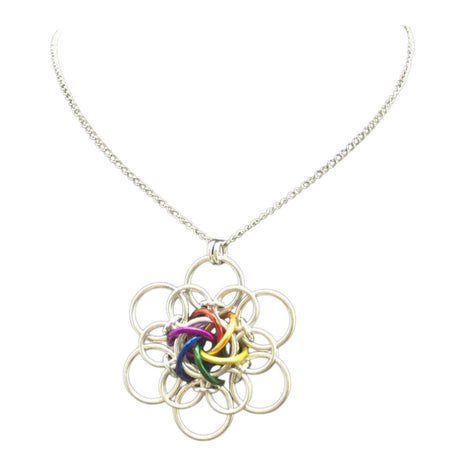 Silver Rainbow Flower, 20 inch chain