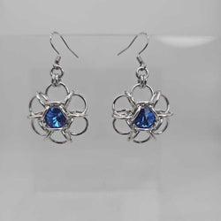 Silver and Sapphire Blue Crystal Flower Earrings, Surgical Steel Ear Wires - view 1