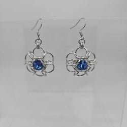Silver and Sapphire Blue Crystal Flower Earrings, Surgical Steel Ear Wires - view 2