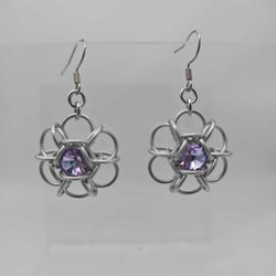 Silver and Light Purple Crystal Flower Earrings, Surgical Steel Ear Wires - view 1