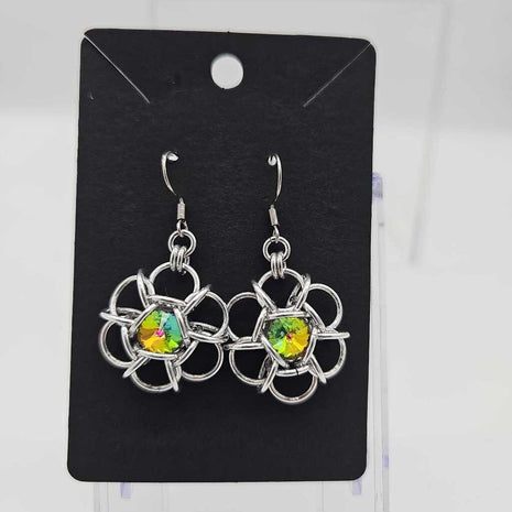 Silver and Vitrail Crystal Flower Earrings, Surgical Steel Ear Wires