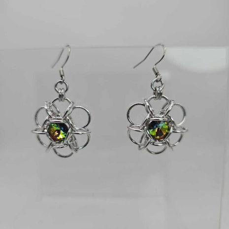 Silver and Vitrail Crystal Flower Earrings, Surgical Steel Ear Wires