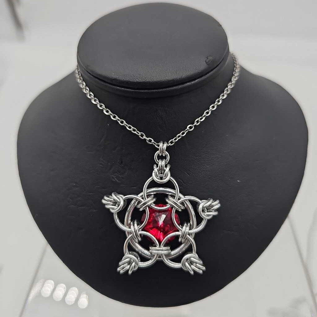 Silver Star 14mm Siam Red Crystal, 20 inch chain