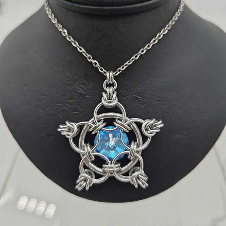Silver Star 14mm Ocean Blue Crystal, 20 inch chain