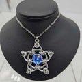 Silver Star 14mm Sapphire Blue Crystal, 20 inch chain