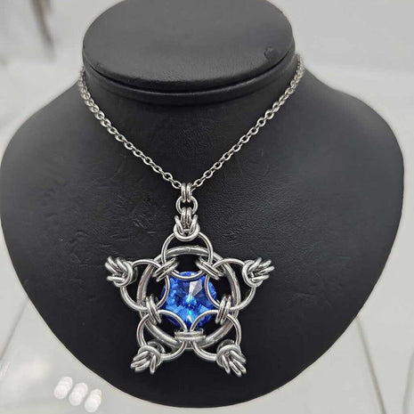 Silver Star 14mm Sapphire Blue Crystal, 20 inch chain
