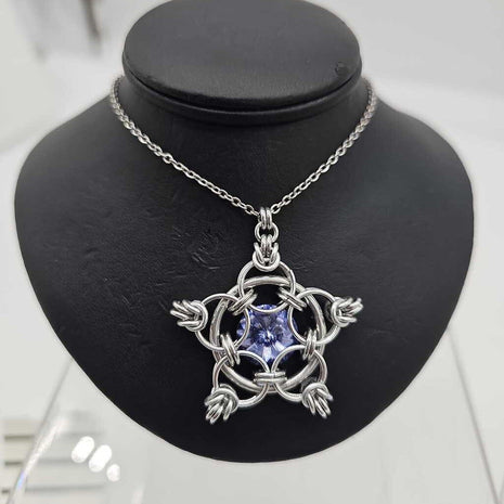 Silver Star 14mm Tanzanite Purple Crystal, 20 inch chain
