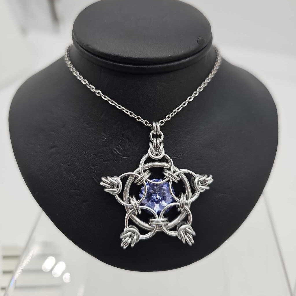 Silver Star 14mm Tanzanite Purple Crystal, 20 inch chain