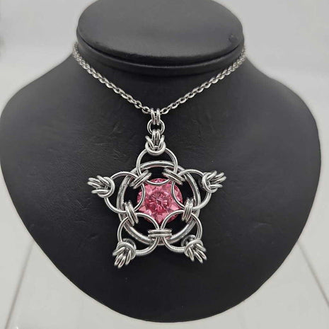 Silver Star 14mm Rose Pink Crystal, 20 inch chain