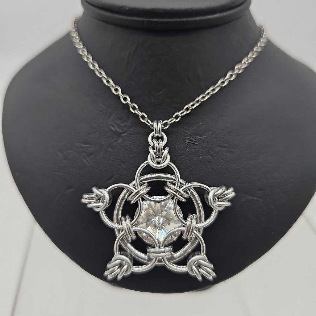 Silver Star 14mm White Diamond Crystal, 20 inch chain