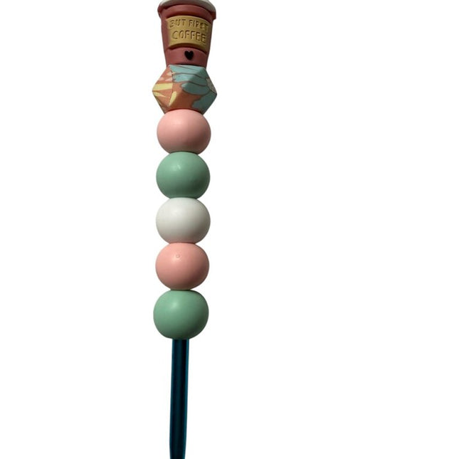 Ergonomic beaded crochet hook 5mm "but first, coffee"