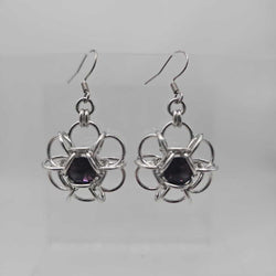Silver Flower 8mm Amethyst Crystal Earrings, Surgical Steel Ear Wires - view 1