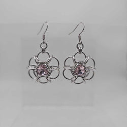 Silver Flower 8mm Light Pink Crystal Earrings, Surgical Steel Ear Wires - view 1