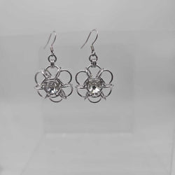 Silver Flower 8mm White Diamond Crystal Earrings, Surgical Steel Ear Wires - view 2