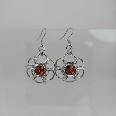 Silver flower 8mm Topaz Crystal Earrings, Surgical Steel Ear Wires