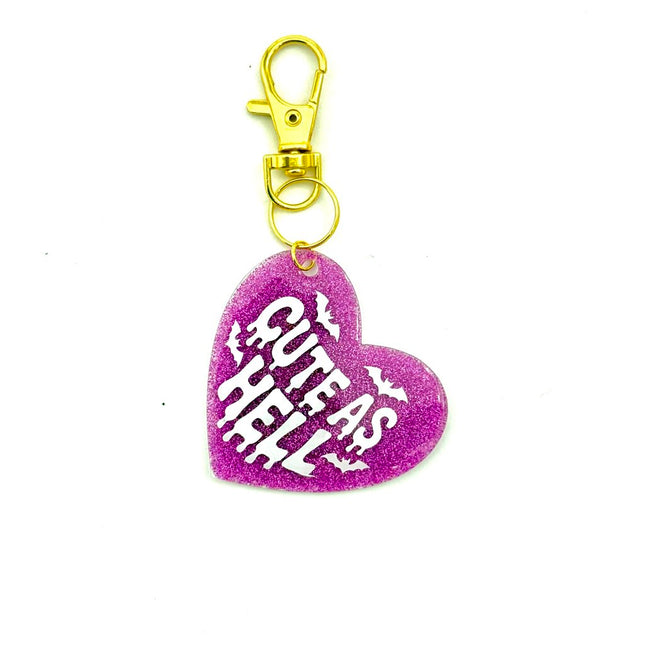 Cute As Hell Heart Glitter Keychain