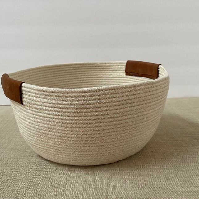 6" Rope Basket Leather Handles