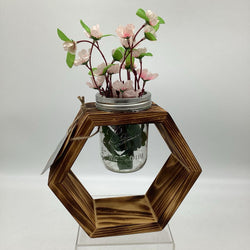 Hexagon Wooden Mason Jar Flower Vase - view 1