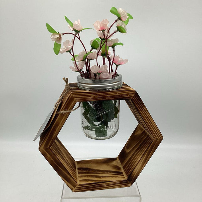Hexagon Wooden Mason Jar Flower Vase