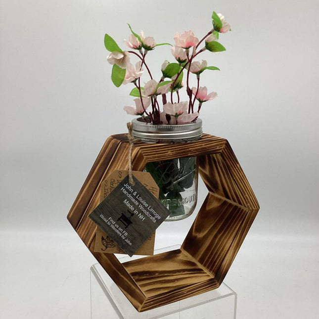 Hexagon Wooden Mason Jar Flower Vase