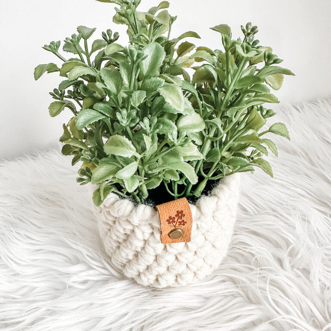 Large Faux Boxwood Plant Arrangement in Handmade Crochet Plant Cozy