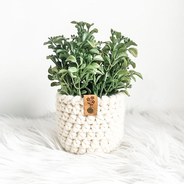Large Faux Boxwood Plant Arrangement in Handmade Crochet Plant Cozy