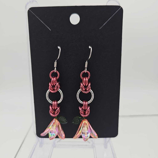 Silver and Rose Split Byzantine with Rose Lily Earrings, Surgical Steel Ear Wires