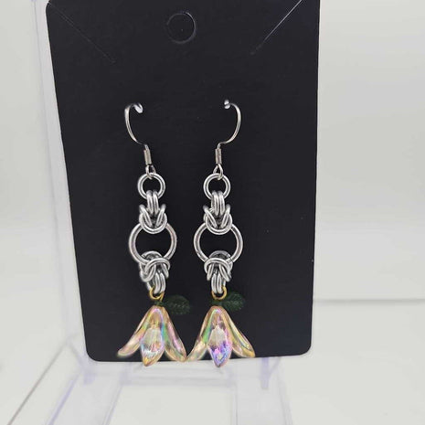 Silver Split Byzantine with Pearl Lily Earrings, Surgical Steel Ear Wires