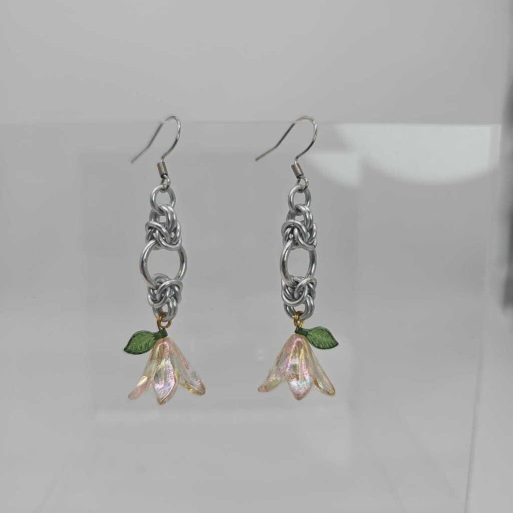 Silver Split Byzantine with Pearl Lily Earrings, Surgical Steel Ear Wires